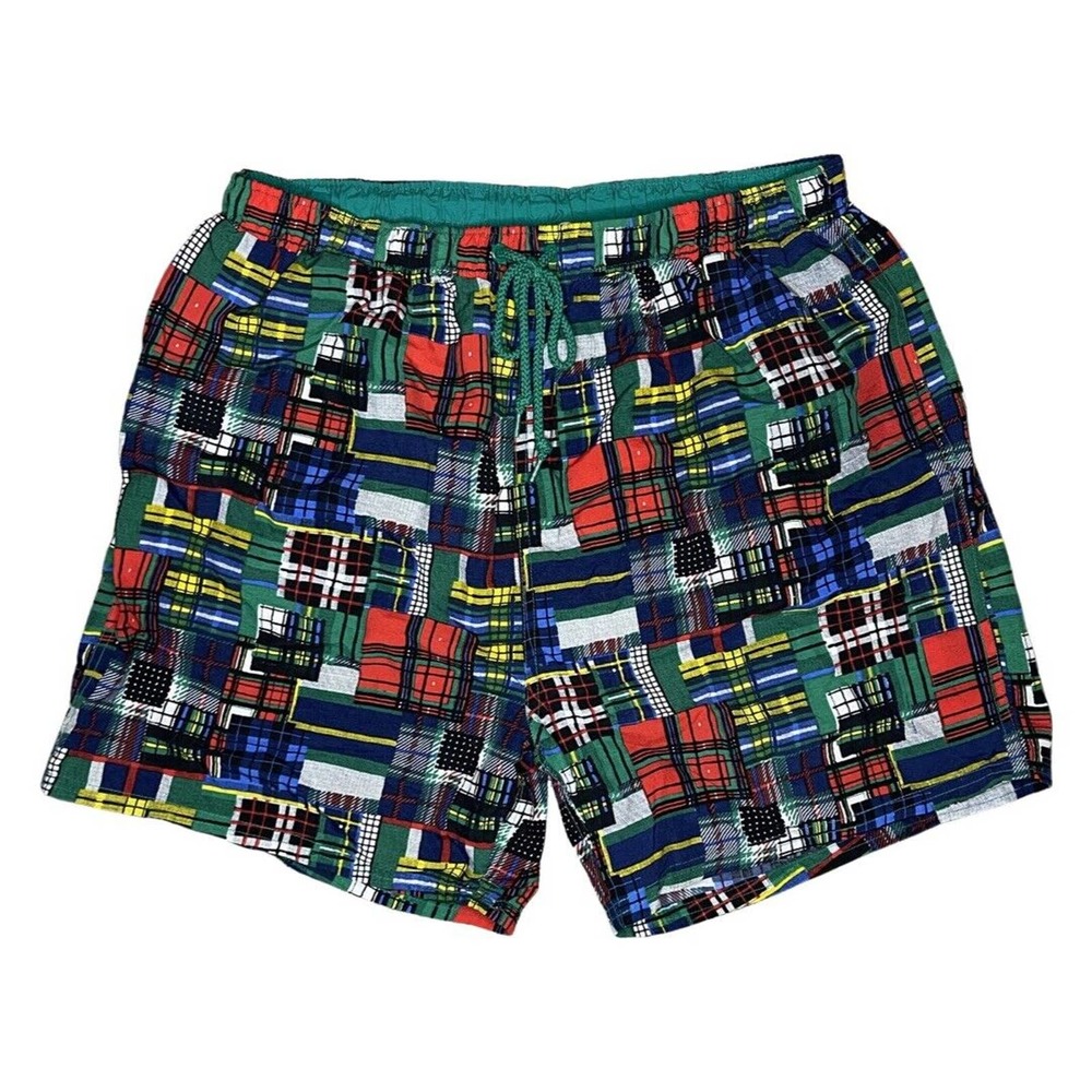 Vintage 90s Bayou Sport Mens L Multicolored Swim Trunks Shorts Geometric AOP